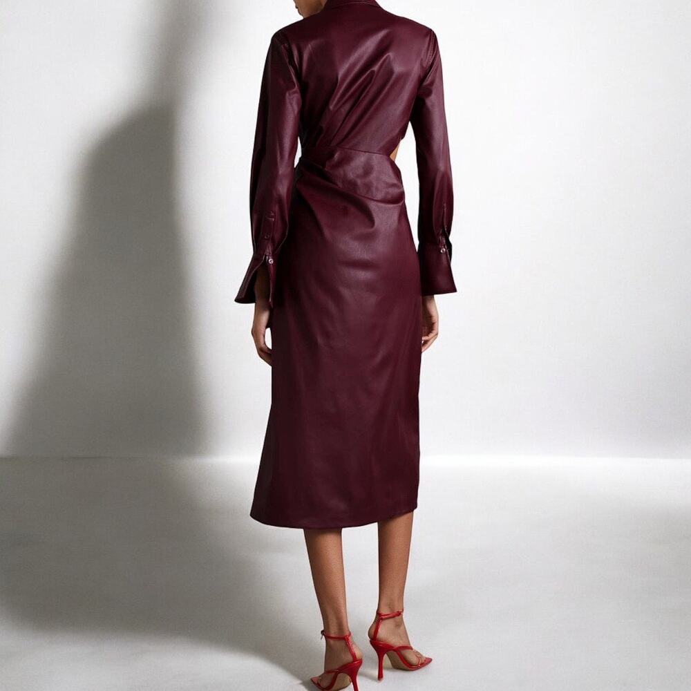Jonathan Simkhai Burgundy Leather Midi Dress - Picture 2 of 16